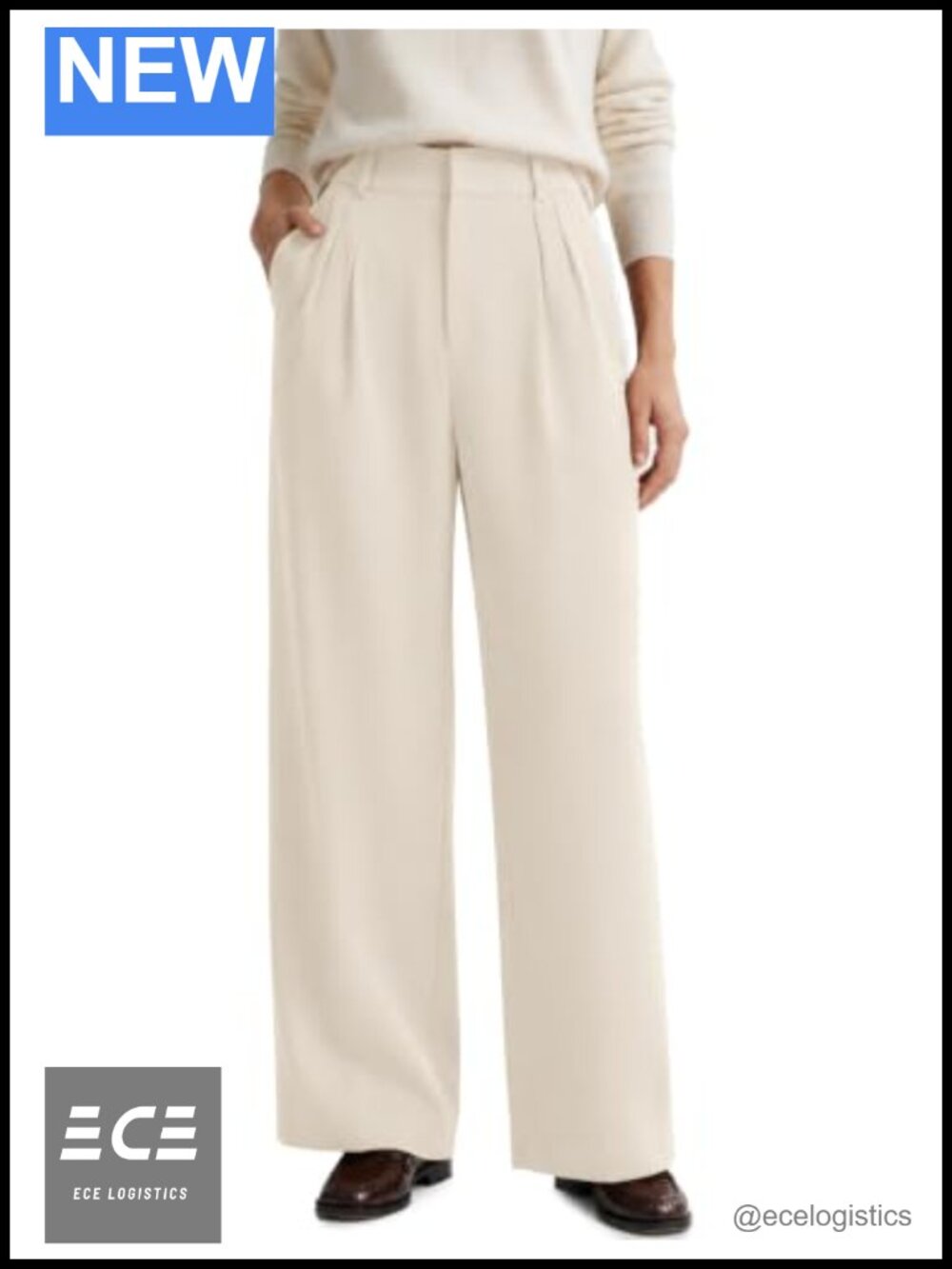 Wide Leg High Rise Dress Pants Tailored Crepe Trousers Office Work Business